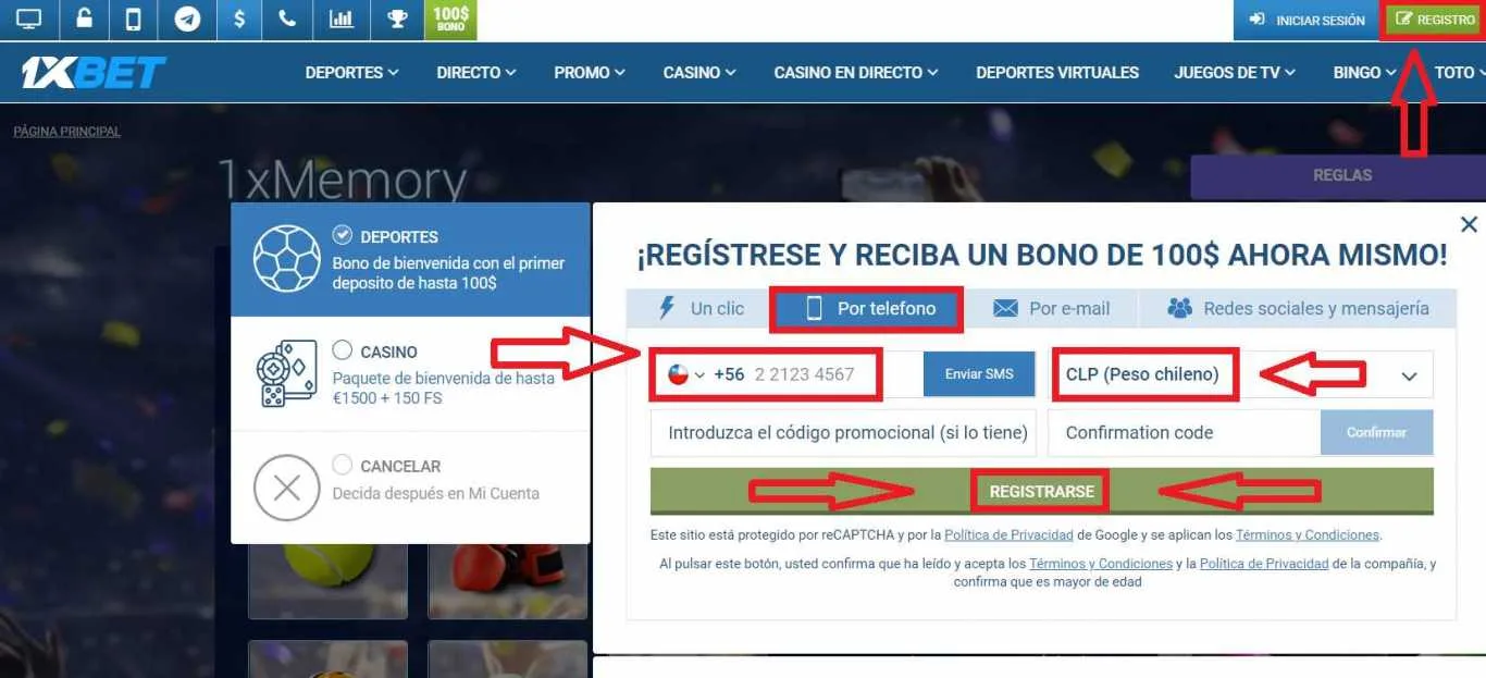 1xBet registrar