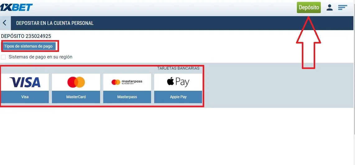 1xBet mobi depósito